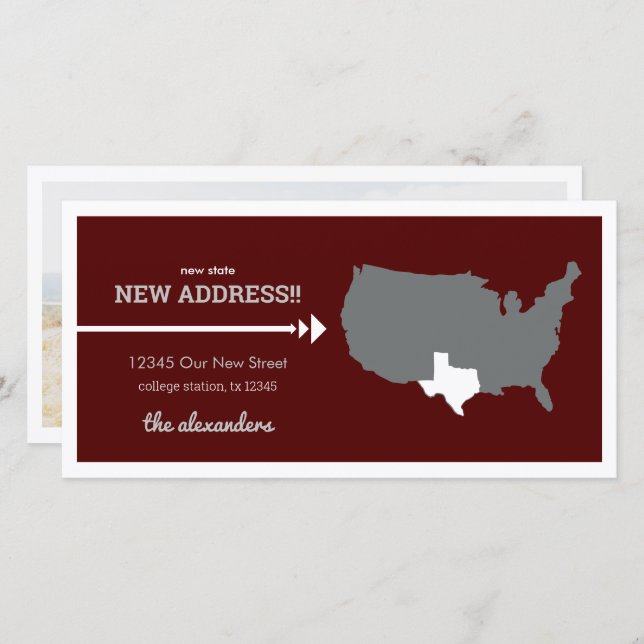 Maroon New State, New Address! Texas Moving (Front/Back)