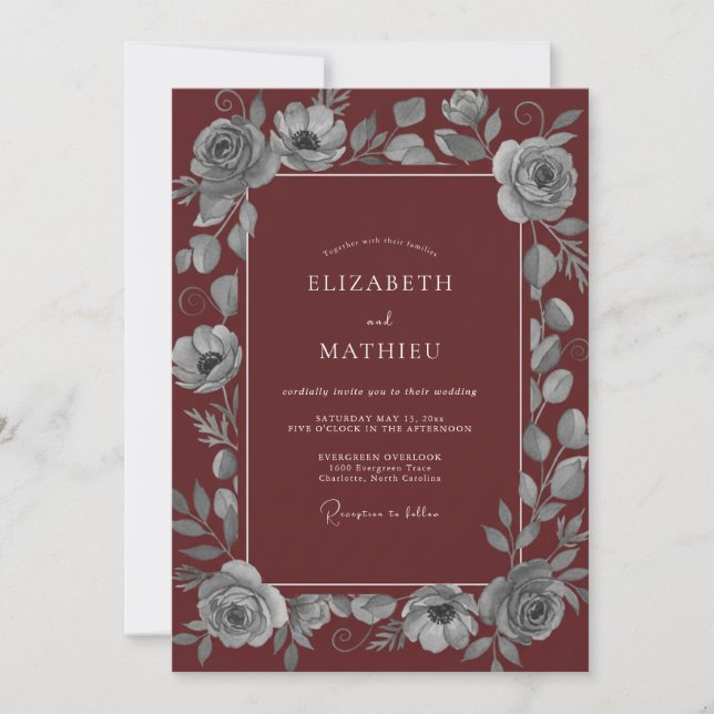 Maroon Noble Winter Wedding Invitation (Front)