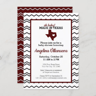 Maroon Oh Baby! Chevron Made in Texas Shower Invitation