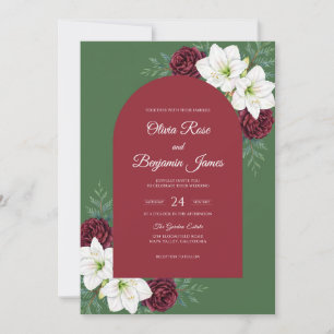 Maroon Olive Lily Wedding Invitation