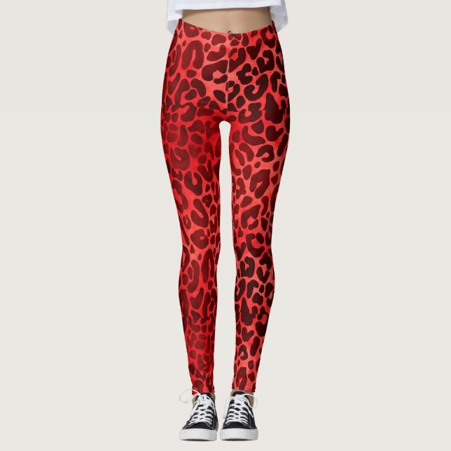 Maroon on Red Leopard Spots Leggings (Front)