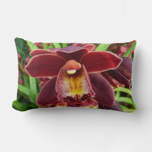 Maroon Orchids I Beautiful Red Floral Lumbar Cushion