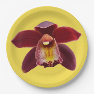 Maroon Orchids I Beautiful Red Floral Paper Plate