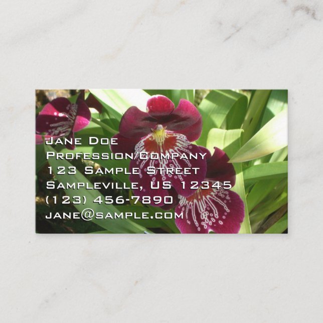 Maroon Orchids II Elegant Floral Business Card (Front)