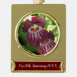 Maroon Orchids II Elegant Floral Gold Plated Banner Ornament