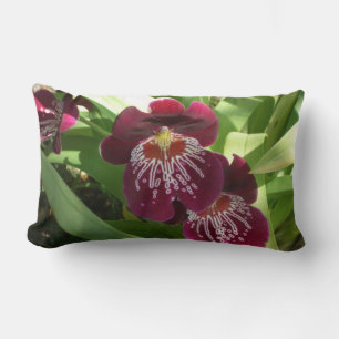 Maroon Orchids II Elegant Floral Lumbar Cushion