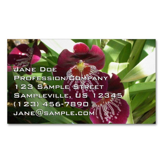 Maroon Orchids II Elegant Floral Magnetic Business Card (Front)