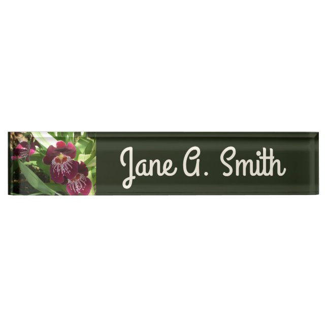 Maroon Orchids II Elegant Floral Nameplate (Front)