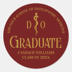 Maroon Osteopathic Medical School Graduation Party Classic Round Sticker