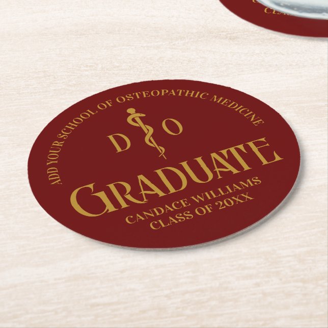 Maroon Osteopathic Medical School Graduation Party Round Paper Coaster (Angled)