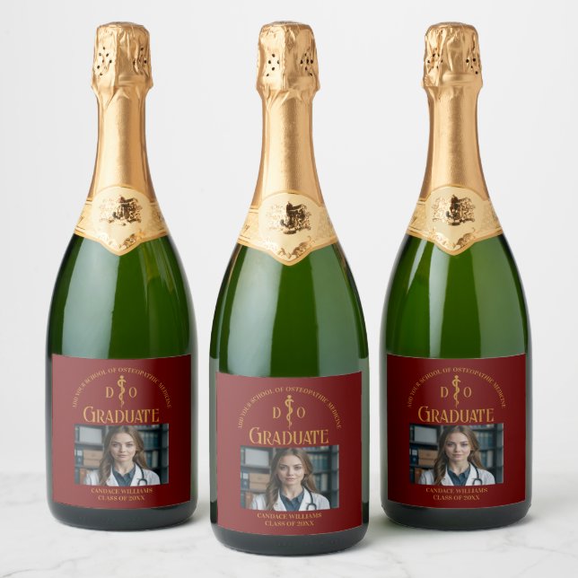 Maroon Osteopathic Medical School Graduation Party Sparkling Wine Label (Bottles)
