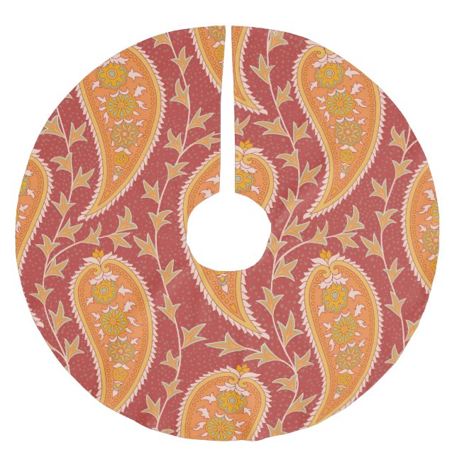 Maroon Paisley: Turkish Cucumber Ornament. Brushed Polyester Tree Skirt (Front)