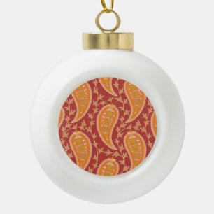 Maroon Paisley: Turkish Cucumber Ornament. Ceramic Ball Christmas Ornament