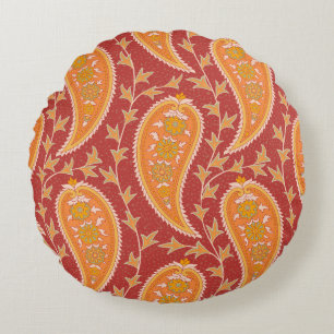 Maroon Paisley: Turkish Cucumber Ornament. Round Cushion