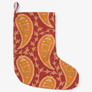 Maroon Paisley: Turkish Cucumber Ornament. Small Christmas Stocking