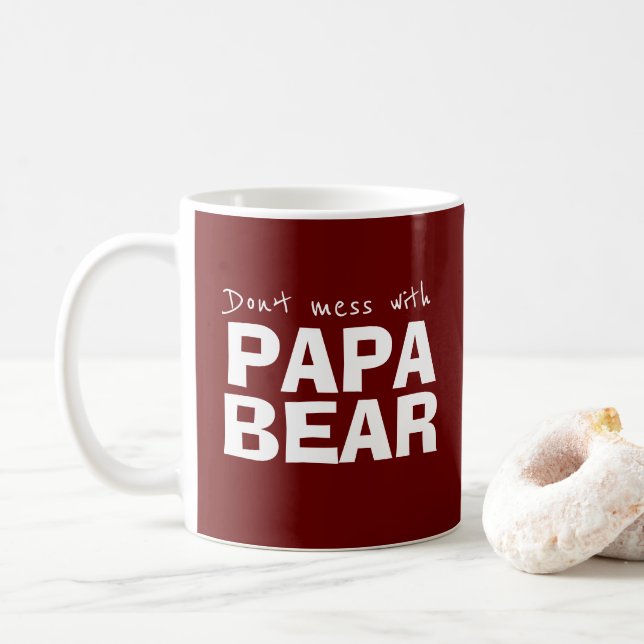 Maroon Papa Bear Minimalist Typography Mug for Dad (With Donut)
