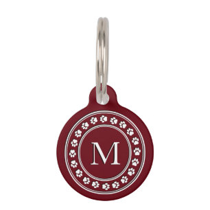 Maroon Paw Print Monogram Pet Tag