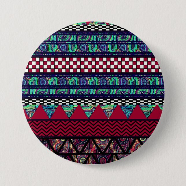 Maroon Peacock Boho Tribal Stripes Pattern 7.5 Cm Round Badge (Front)