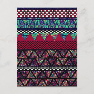 Maroon Peacock Boho Tribal Stripes Pattern Postcard