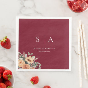 Maroon Personalised Initial Wedding Napkins