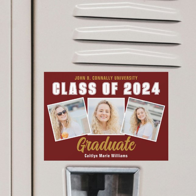 Maroon Photo Collage 2025 Graduation Magnet Card (Creator Uploaded)