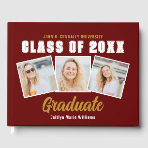 Maroon Photo Collage Class of 2026 Graduation Guest Book