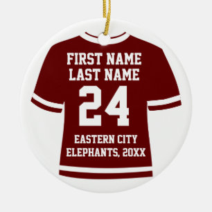 Maroon Photo Football Soccer Hockey Sports Jersey Ceramic Ornament