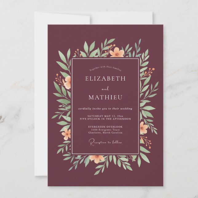 Maroon Picturesque Autumnal Wedding Invitation (Front)