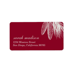 Maroon pine cones Christmas holiday return address Label