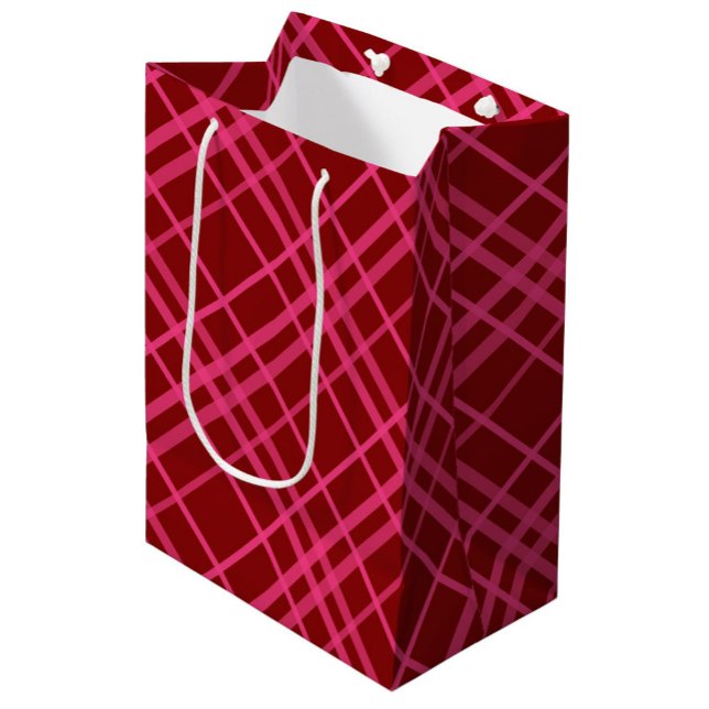 Maroon Pink Check Grid Plaid Design  Medium Gift Bag (Creator Uploaded)
