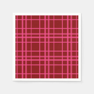 Maroon Pink Check Grid Plaid Design  Napkin