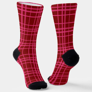 Maroon Pink Check Grid Plaid Design Socks