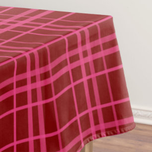 Maroon Pink Check Grid Plaid Design Tablecloth