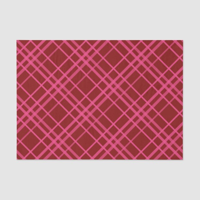 Maroon Pink Check Grid Plaid Design  Tissue Paper (Front)