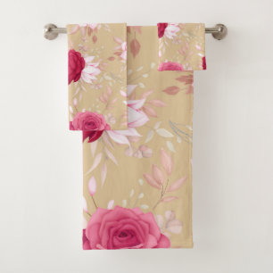 maroon pink floral bath towel set