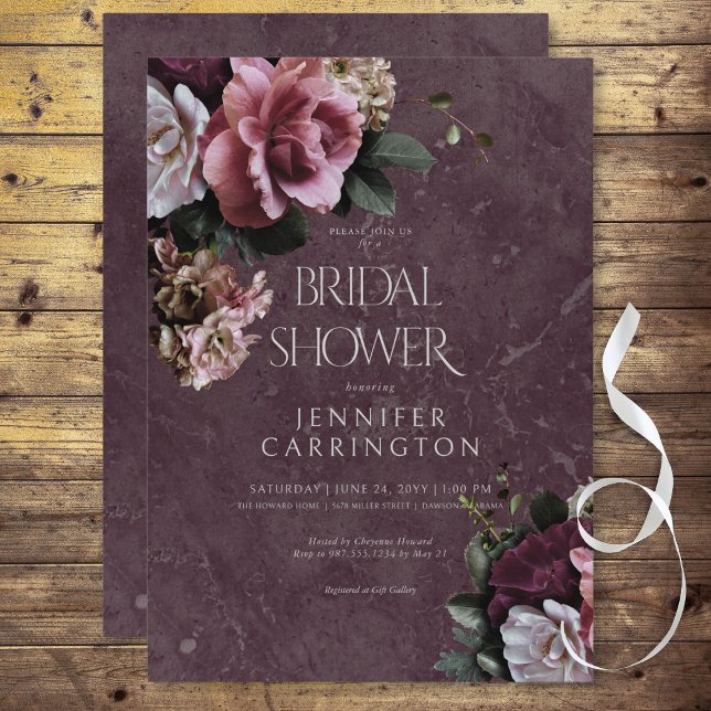 Maroon & Pink Floral Modern Bridal Shower Invitation (Maroon & Pink Floral Modern Bridal Shower Invitation)
