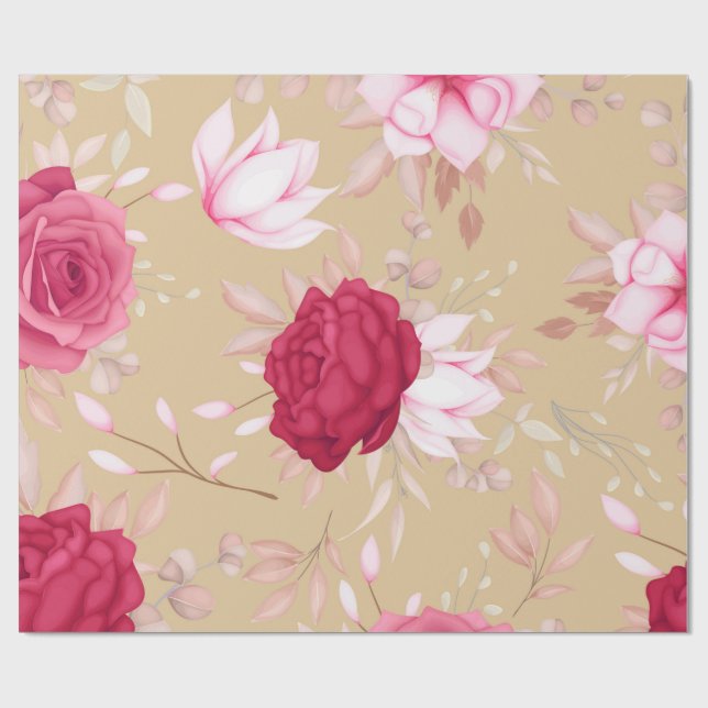  maroon  pink floral     wrapping paper (Flat)