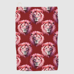 Maroon Pink Lion Head Design Golf Towel