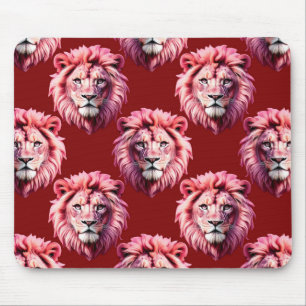 Maroon Pink Lion Head Design Mouse Pad