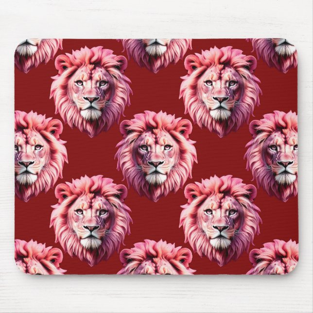 Maroon Pink Lion Head Design  Mouse Pad (Front)