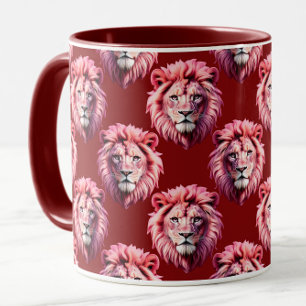 Maroon Pink Lion Head Design  Mug