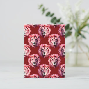 Maroon Pink Lion Head Design Postcard