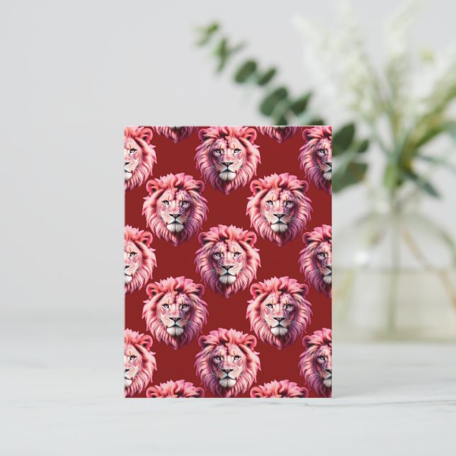 Maroon Pink Lion Head Design  Postcard (Standing Front)