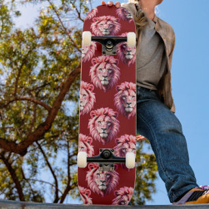 Maroon Pink Lion Head Design  Skateboard