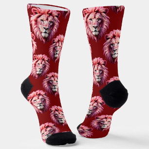 Maroon Pink Lion Head Design Socks