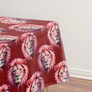 Maroon Pink Lion Head Design Tablecloth