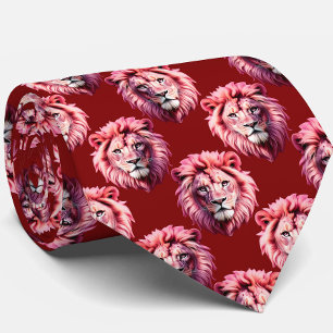 Maroon Pink Lion Head Design  Tie