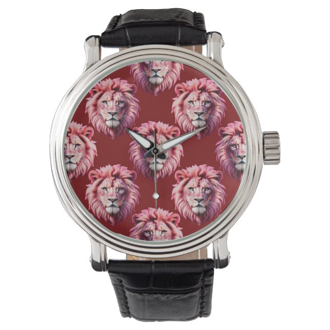 Maroon Pink Lion Head Design  Watch (Front)