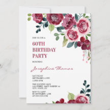 Maroon Pink Rose Floral Greenery Birthday