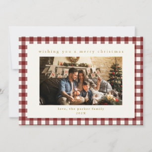 Maroon Plaid Custom Photo Christmas Holiday Card